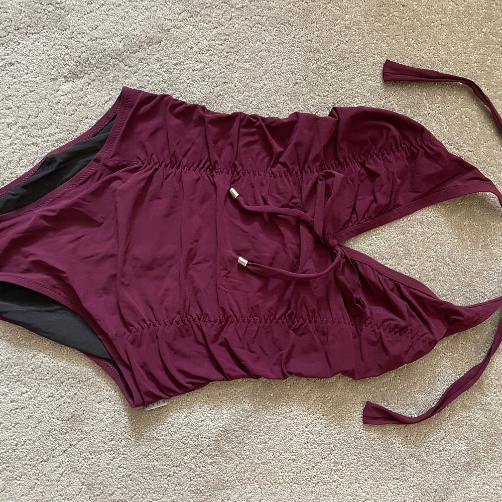 Shan ruched maroon one piece swim suit